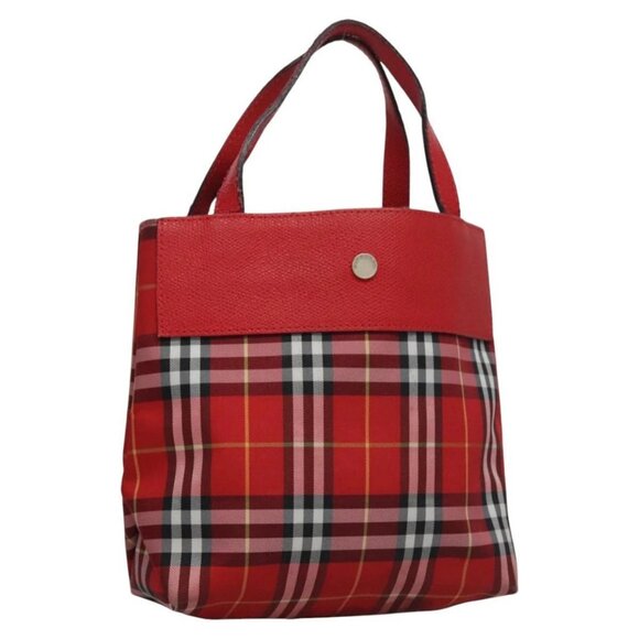 BURBERRY Nova Check Hand Bag Nylon Red Auth ti2831 - Picture 8 of 16